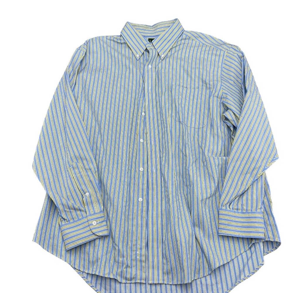 Lauren Ralph Lauren Shirt Men 18 34/35 Blue Yellow Non Iron OCBD Preppy‎ Classic